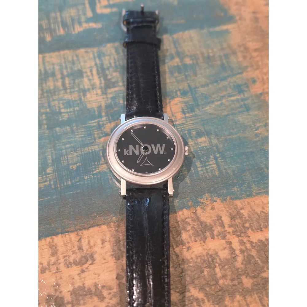 NOW. Watch Black Dial Silver Case Genuine Leather Strap Japan Movement